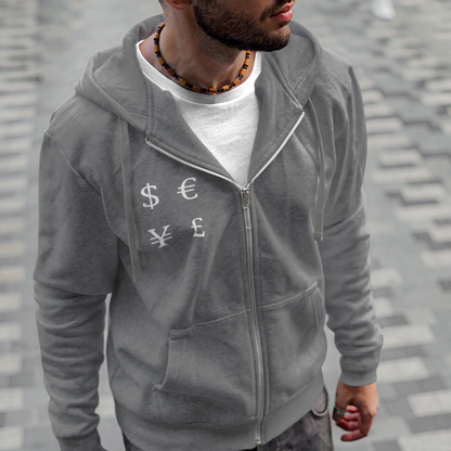 Men's Zip Up Light Weight Currencies Hoodie