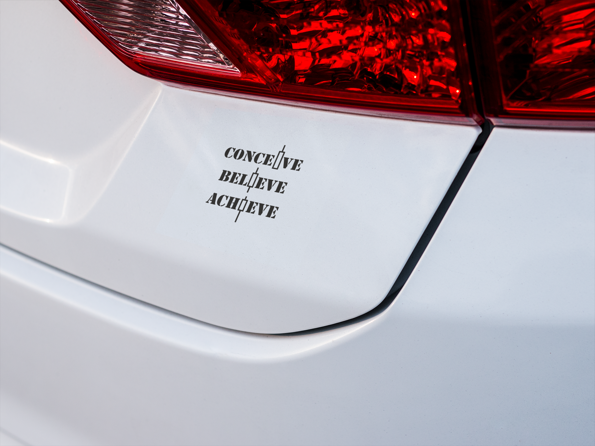 Conceive believe achieve sticker on a car, bumper sticker quotes, napoleon hill quotes sticker trading forex trading crypto sticker, all about belief system, visualize your dreams quote, white and black sticker